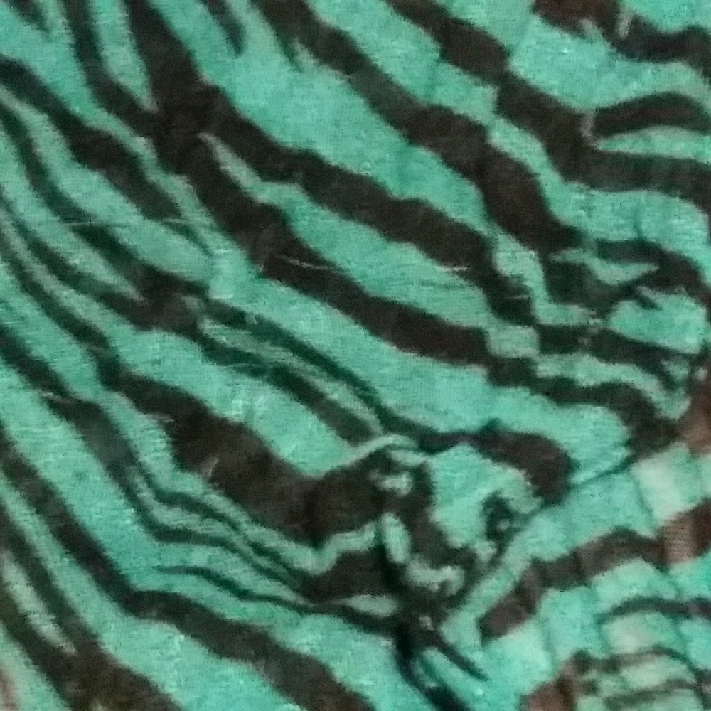 Teal blue zebra stripe thin tassel fringe scarf - Picture 4 of 5